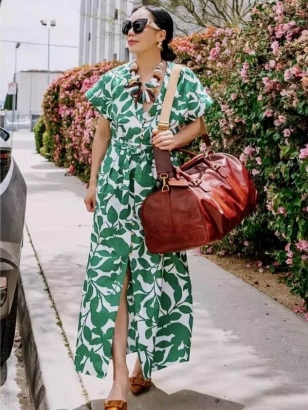 ZARA Green Leaf Print Maxi Dress - Elegant Women’s Wrap Dress